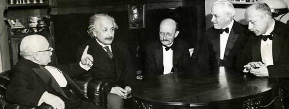 Max von der Laue (on the right) in conversation with Albert Einstein, Max Planck and others (Berlin, 1931)