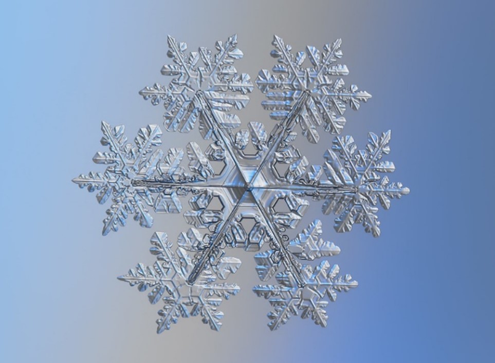 Snowflake with perfect symmetry.