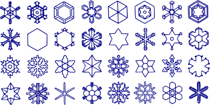 Examples of different shapes of snowflakes.