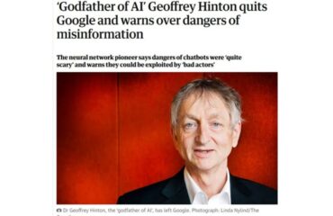 The Guardian headline of Geoffrey Hinton resignation