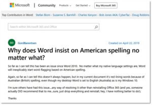 Microsoft Forum question about spelling