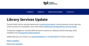 Toronto Library cyberattack notice