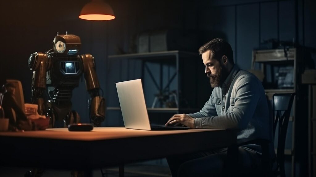 man at table using laptop